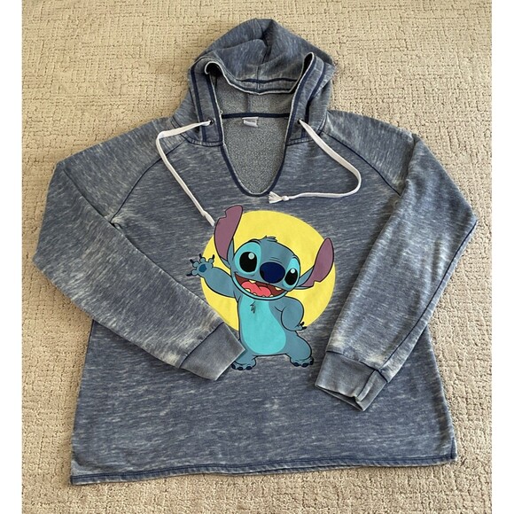 Disney Lilo and Stitch Sweatshirt Women’s Long Sleeve Blue Hoodie Medium - Picture 2 of 13